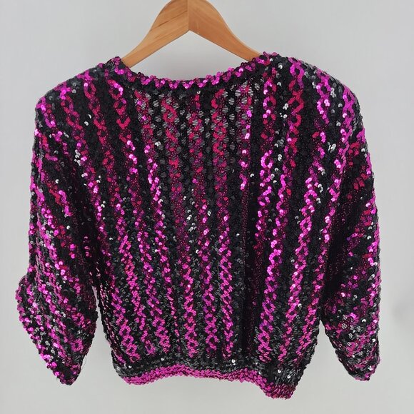 Vintage Lilli Diamond Sequin Cropped Top (Pink/Black) - Picture 4 of 7